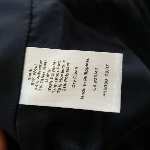 Talbots Navy Wool Blend Faux Fur Trimmed Jacket NWT size 12 - Picture 7 of 12